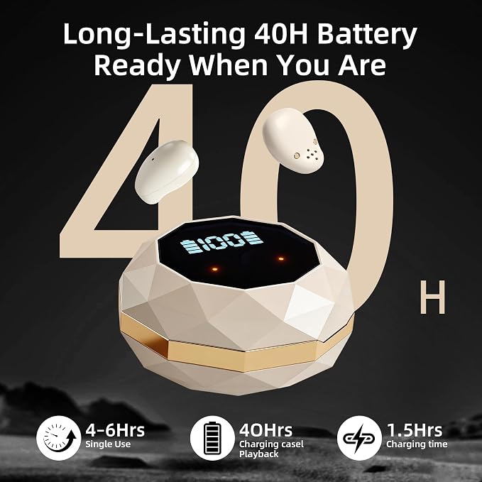 Sleep Earbuds for Side Sleepers,Mini Invisible Wireless Earbuds for Small Ear Canals,Bluetooth 5.4, 40H Battery,Noise Blocking,Waterproof,LED Power Display,Tiny Earbuds for Work,Sleep（Beige）