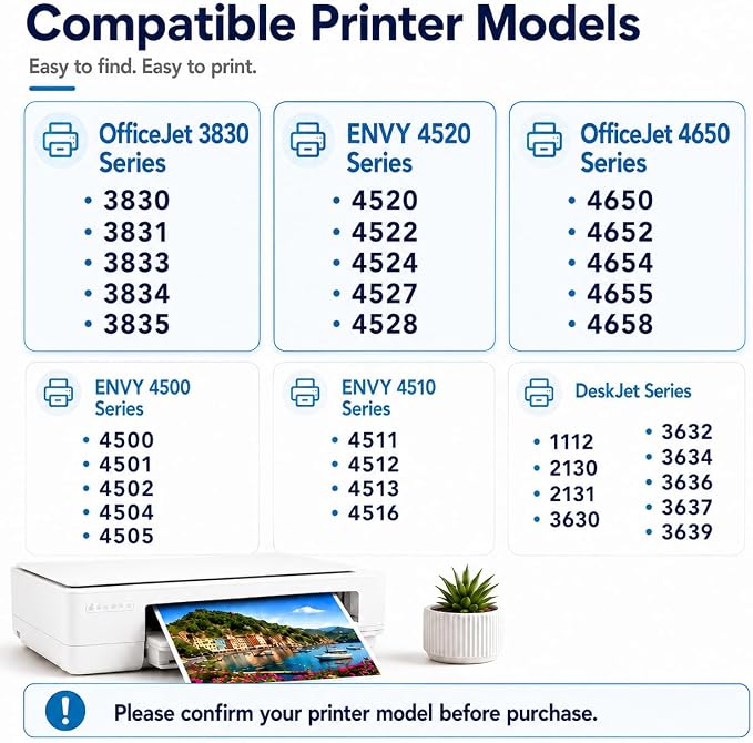 63XL Ink Cartridge Black and Color Replacement for HP Ink 63 63XL HP 63 Black Ink Cartridge Compatible with HP OfficeJet 3830 4650 5255 5258 5200 Envy 4520 4512 4510 DeskJet 1112 2130 3630 Printers