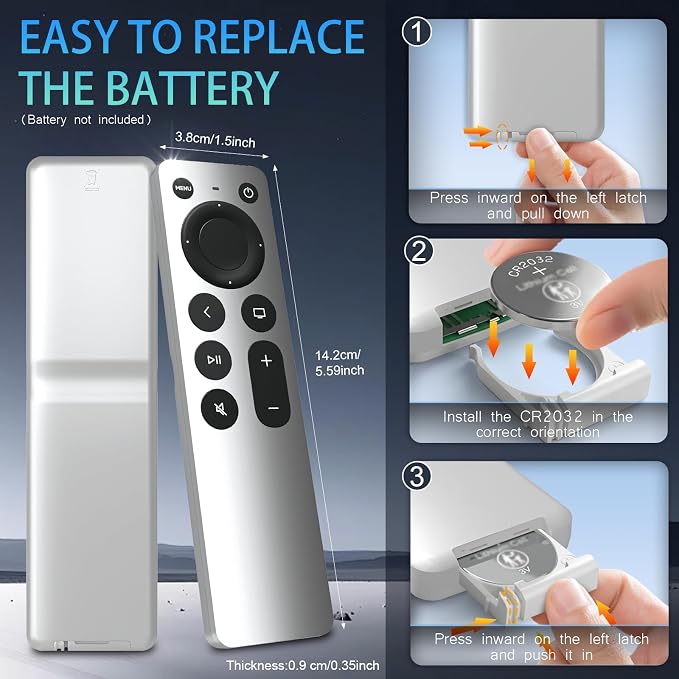 Universal Replacement for Apple TV Remote: for Apple TV 4K/HD/Gen 1 2 3 with TV Control (NO Siri & Touch) for Home Family Elderly, Silvery-White