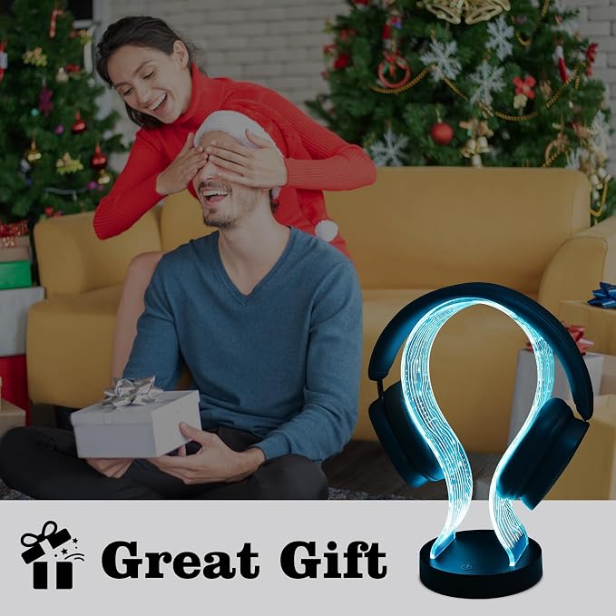 Ammonite Light Up Headphone Stand, 16 Color Lights Gaming Desk Accessory with 1 USB Charging Port and 1 Type-C Charging Ports, USB Power and PCB Pattern, Gifts for Gamers Boyfriend Boy Man
