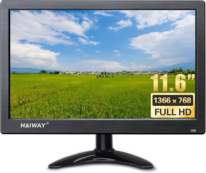 Haiway 11.6 inch Security Monitor, 1366x768 LED Monitor Small HDMI Monitors with Remote Control Built-in Speakers, Mini Monitors HDMI VGA AV BNC USB Input for CCTV Raspberry Pi PC Fire Stick Gaming