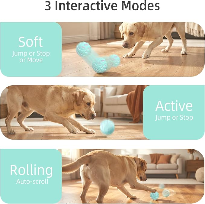 Smart Interactive Dog Toy Ball with APP Control, Automatic Moving & Bouncing Modes, E-TPU Durable Shell, USB Rechargeable Self-Rolling Pet Ball for Medium & Large Dogs