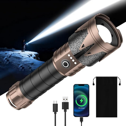 SKYFIRE Rechargeable Flashlight,5000 Super Bright Tactical Flashlights High Lumens Zoomable,6Modes,Waterproof LED Flash Light for Camping Essentials Outdoor&Home Emergency-Upgraded