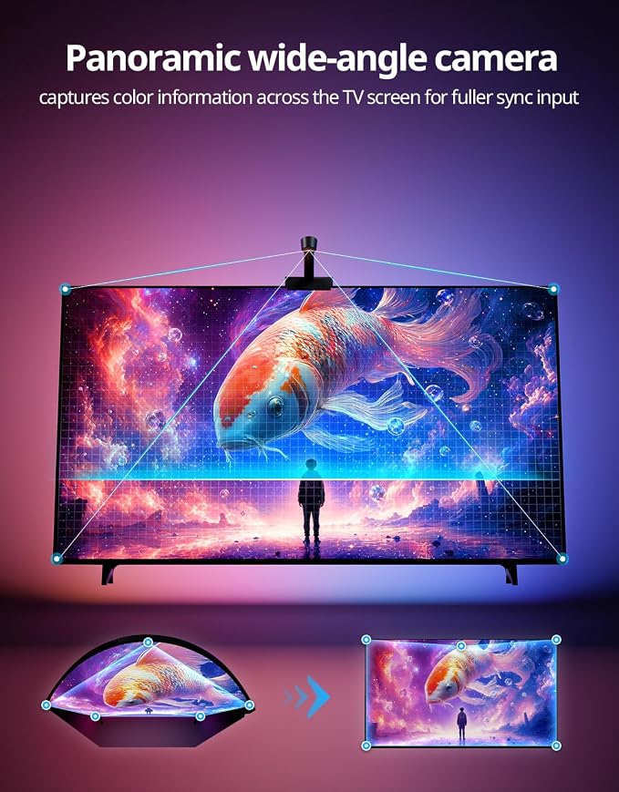 Ailofy Smart TV LED Backlight with Camera for 75-85 inch Screens, 16.4ft LED Strip Lights Sync to Screen& Music, Color Changing Lights for TV Compatible with Alexa & Google Assistant, App Control