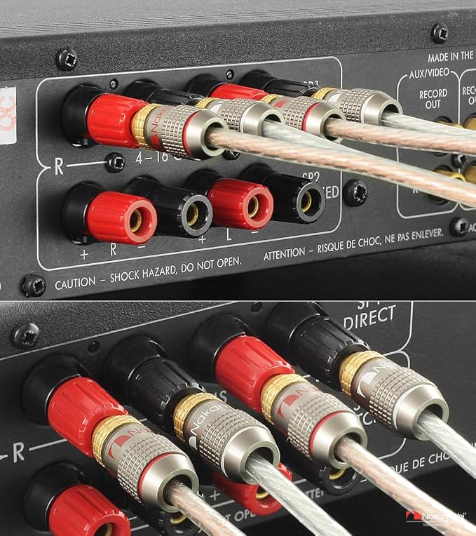 Nakamichi FanLock Excel Series 24k Gold Plated Banana Plugs 10 AWG - 18 AWG Gauge Size 4mm for Speakers Amplifier Hi-Fi Stereo Home Theatre Radio Audio Wire Cable Quick Connector, 16 Pcs (8-Pairs)