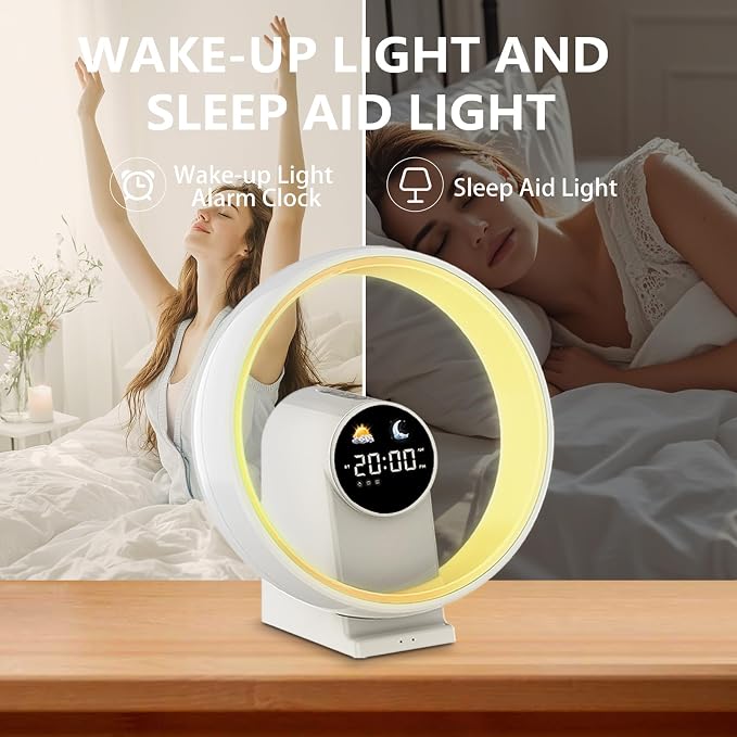 Table Lamp Sunrise Alarm Clocks for Heavy Sleepers for Bedrooms, White Noise Sound Machine Adults, Bluetooth Digital Dual Alarm Clock with USB Port, Timer, Dimmer, Room Decor