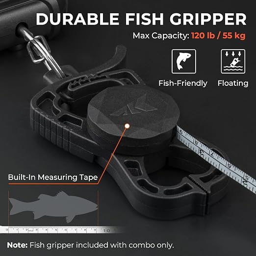 KastKing Weighmaster Mechanical-Digital Fishing Scale with Lip Gripper, 120 lb Capacity, 2.5" Backlit Display, High-Precision Sensor, 9 Weight Memory, Temperature Detection, IPX6 Waterproof