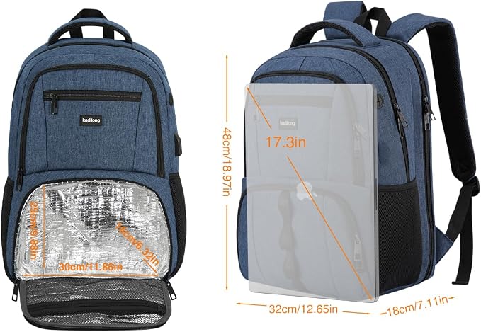 kadilong 17.3 Inch Insulated Backpacks with Cooler Compartment,School Laptop Backpack Lunch Box for Teens Boys Men Women,Bookbag for Work Business College