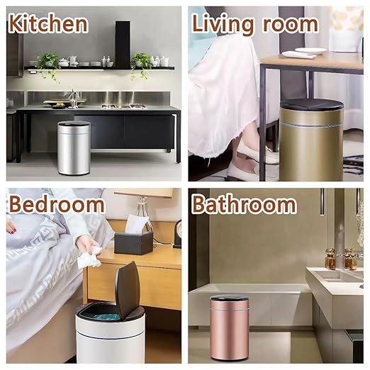 Garbage Can with Lid, Intelligent Sensor Opening and Closing, Small Garbage Can for Living Room, Bedroom, Kitchen and Bathroom (2, White)
