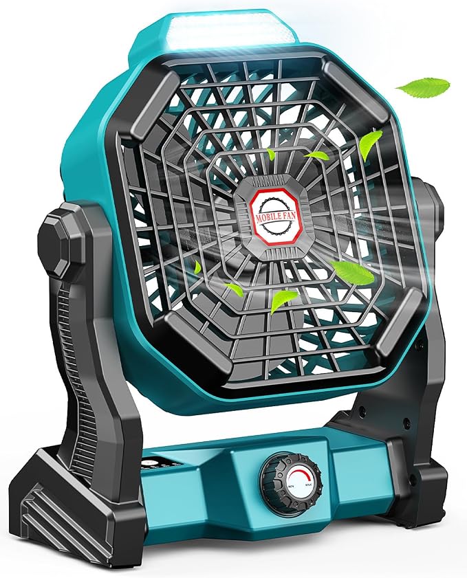 JINLICTE Portable Camping Fan, Rechargeable Battery Powered Tent Fans for Camp Hanging, [13-60Hrs Runtime], 9 Inch, Stepless Speed, Powerful&Quiet, for Picnic, Barbecue, Fishing, Travel, Home, Tent