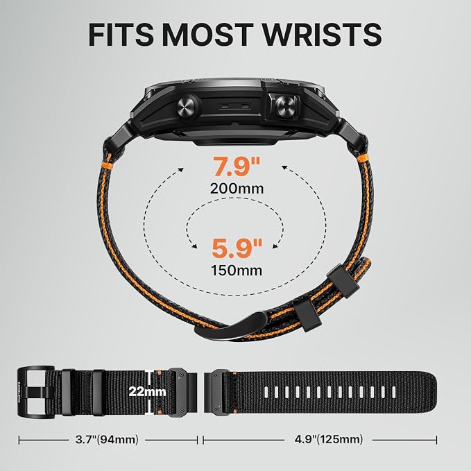 Bandletic Compatible with Garmin Fenix 8 47mm 7 6 Watch Band - 22mm Quick Fit Rugged Nylon Replacement Band for Fenix 7 6 Pro/5 Plus/Instinct 2 3 E 45mm/Forerunner 970 965/Approach S70 S62/Epix Pro