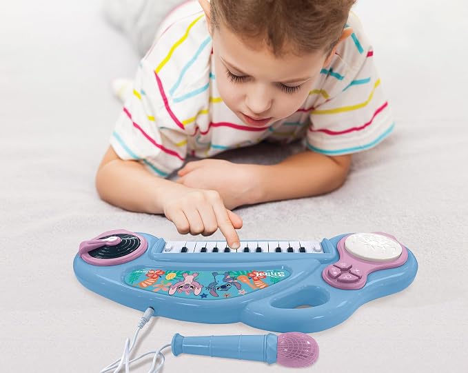 Lexibook, Disney Stitch, Electronic Piano for Kids with Light Effects, Blue Purple, K704D