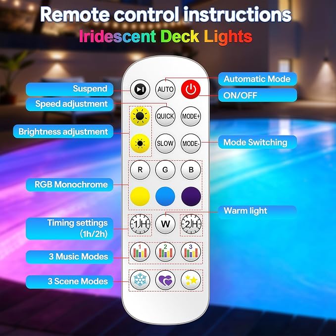AHAWILL 150FT RGB Pool Lights for Inground & Above Ground Pools,Plug-in Light Strip with IP68 Waterproof,App & Remote Control, 44+ Modes & Music Sync, 16M Colors for Large Swimming Pools Decor