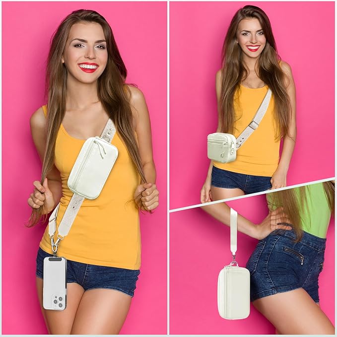 YFWE Clip and Go Strap for Phone with Wallet Crossbody, Adjustable Phone Lanyard with Detachable RFID Wristlet Wallet, Pattern Strap - Cream (L)
