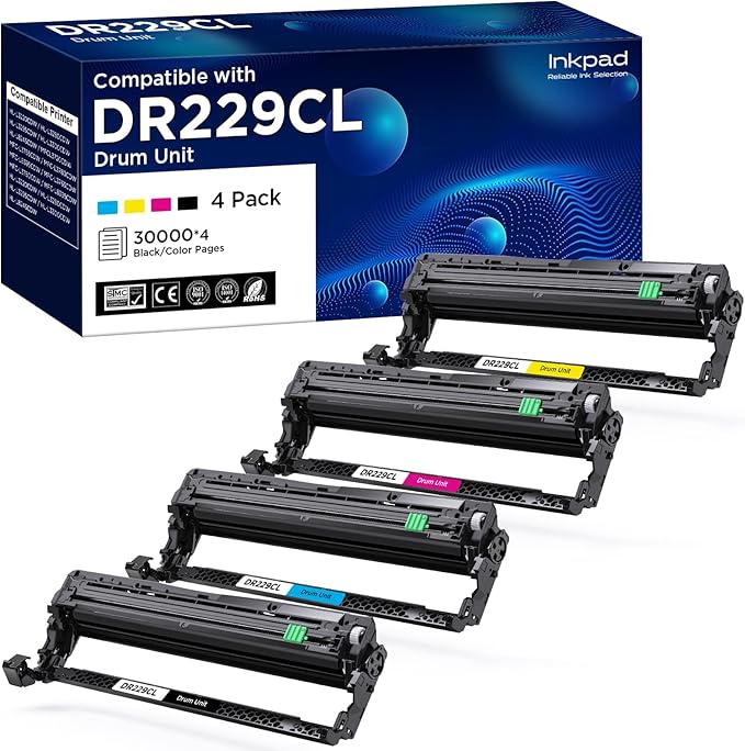 Compatible DR229CL Drum Unit (NOT Toner) Replacement for Brother DR-229CL DR229 TN229XL Work for MFC-L3720CDW MFC-L3765CDW MFC-L3780CDW HL-L3220CDW HL-3280CDW HL-L3295CDW Printer (4 Pack)