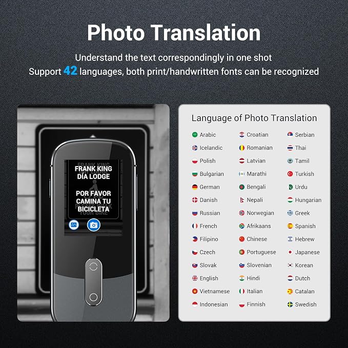 Anfier Offline Language Voice Translator Device W09 PRO for 144 Languages and Accents Photo Translation No WiFi Internet Needed for Travel Business W09 Grey