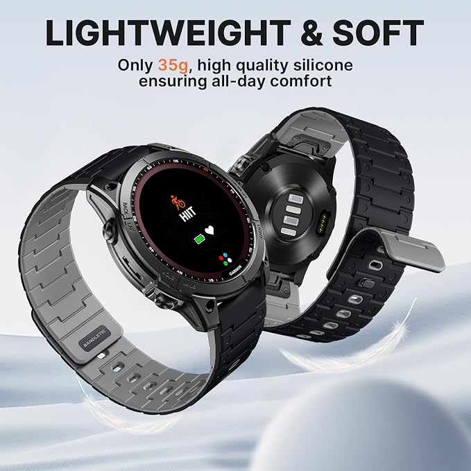 Bandletic Compatible with Garmin Fenix 6X/7X Pro Band, 26mm Quick fit Soft Silicone Magnetic Watch Band Replacement for Fenix 8 51mm/7X/6X/5X Plus/3/Instinct 2X Solar 3 50mm/Descent MK2i Smartwatches