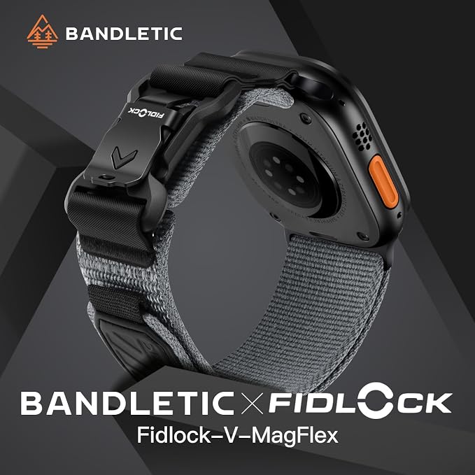 Bandletic Compatible with Apple Watch Band Men, Wide Stretchy Nylon Sport Loop with Magnetic Fidlock V-Buckle for iWatch 49mm(Ultra 3/2/1),46mm(11/10),45mm(9/8/7),44mm(SE3/SE2/SE/6/5/4),42mm(3/2/1)