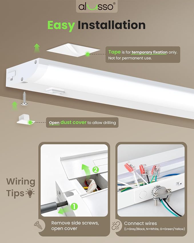 ALUSSO 18 Inch LED Under Cabinet Lighting Hardwired 120V, 5CCT Color Selectable 2700K-5000K Dimmable 10W 800LM High Brightness, CRI 90+ Strip Linkable Under Counter Lights for Kitchen Sink, 1 Pack