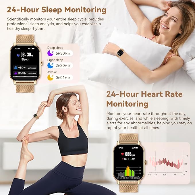 Smart Watch for Women Men Fitness: Waterproof Make Answer Call Digital Mens Watches Running Pedometer Smartwatch for Android Phone iPhone Samsung Compatible Heart Rate Monitor SpO2 Step Tracker Gold