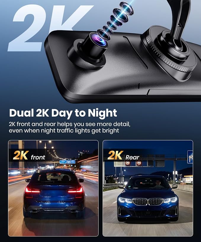 AUTO-VOX V6 OEM Rear View Mirror Camera Carplay: Upgrade 9.36" Touch Screen and Dual 2K Mirror Dash Cam with Front and Rear Cameras,Voice Control, Super Clear Night Vision for Car SUV Truck