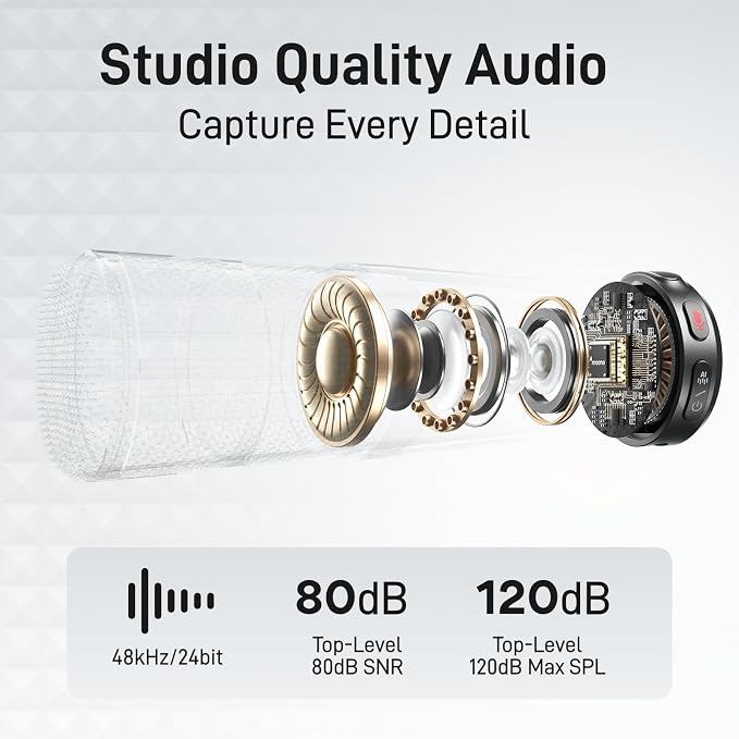 MAONO Wave T5 Mini Magnetic Wireless Lavalier Microphone for Content Creators Video Recording – AI Noise Cancellation, 48kHz/24bit, 4 Voice Filters, 40H, 1000ft Range for iPhone/Android/Camera/PC