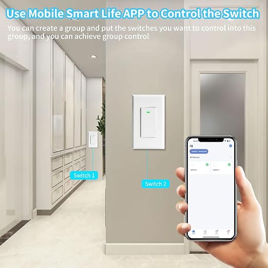 Smart Light Switch 2 Pack(Button), Double Smart WiFi Light Switches, Smart Switch Compatible with Alexa and Google Home, Remote Control Light Switch，Neutral Wire Needed ， No hub Required