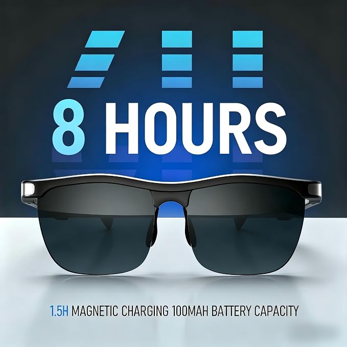 Smart Glasses, Open-Ear Audio Bluetooth Sunglasses | UV400 Polarized Lenses, Bluetooth 5.3, 8H Playtime | Adjustable Silicone Nose Pads, Hands-Free Call for Sports Driving Cycling | Men & Women