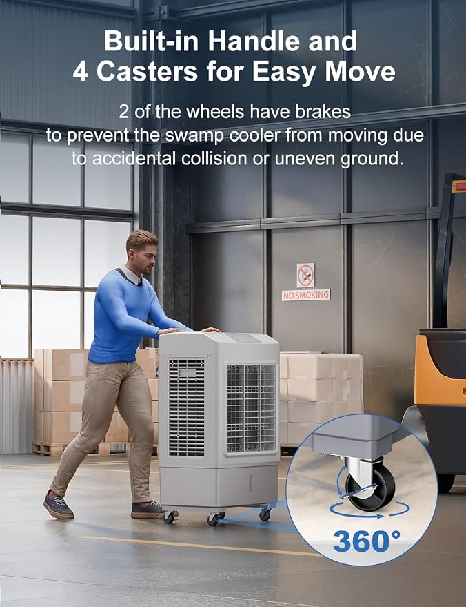 Large Swamp Cooler Air Conditioner, 3 Speeds&3 Ice Boxes, Portable Cooling Fan for Garage Outdoor Indoor Large