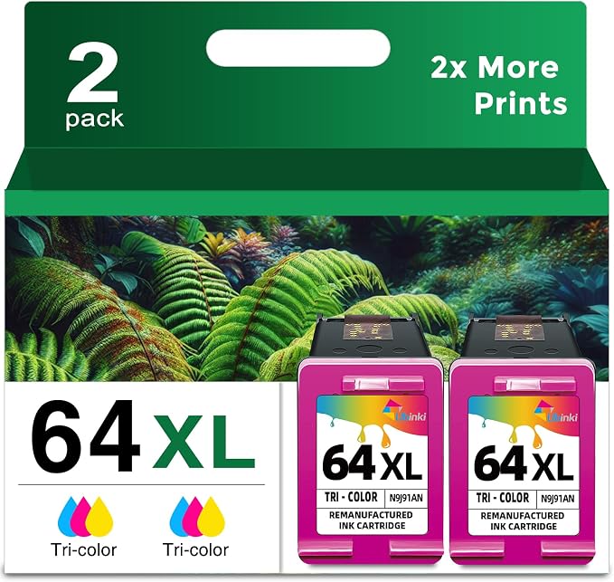 Ubinki 64XL Color Ink Cartridge Replacement for HP Ink 64 XL 64XL HP64 XL HP64XL (Tri-Color,2-Pack) Work with 7855 7858 7800 7155 7100 6255 6252 6232 7158 7164 7955e 7900e Tango Printers