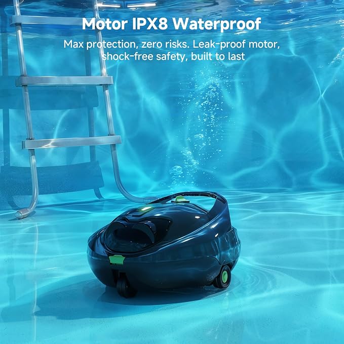 Pooloob PF1 Cordless Pool Vacuum Cleaner Robot for Daily Pool Maintenance, Floor Only Cleaning for Above/In Ground Pools, Triple Filtration, Floating Buoy & Tether, Not for Initial or Deep Cleaning
