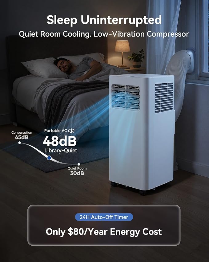Feelfunn 8000 BTU Portable Air Conditioner, 3-in-1 Cools 350 Sq.Ft, Quiet AC with Fan & Dehumidifier, LED Display, Remote, 24H Timer, Window Kit, for Bedroom/Office/Dorms