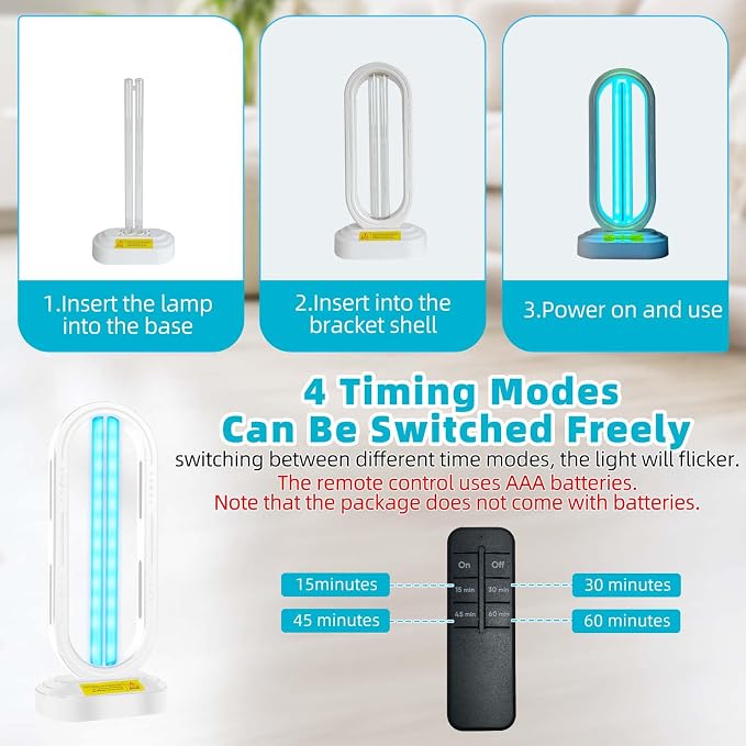 Feefir UV Light Sanitizer,UVC Home Disinfection Device,Portable UV Lamp | 4-Speed Timing and Remote Control ,Ultraviolet Light Sanitizer Effectively Mold Remover and Dust Mites,for Whole Room,White