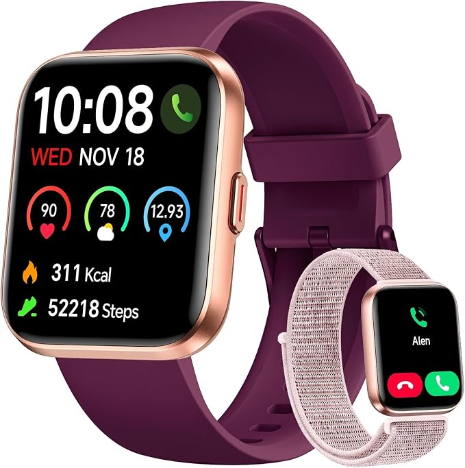 Woneligo Smart Watch for Women, Answer/Make Calls, Alexa Built-in, 1.85" Touch Screen Fitness Tracker for Android & iPhone, Heart Rate/Sleep/SpO2 Monitor Smartwatch, Waterproof (Deep Purple)