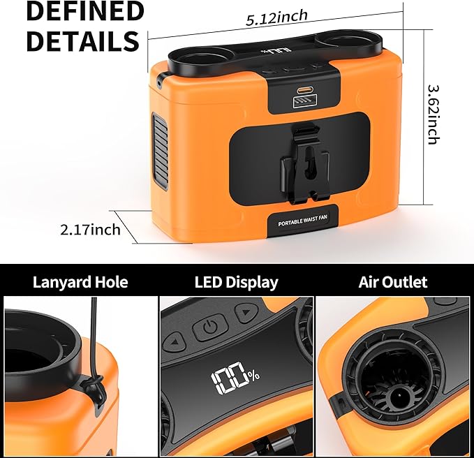 PANERGY 20000mAh Portable Waist Fan, Father Day Gifts for Husband Dad, Rechargeable Belt Clip Fan, 40H Cooling Gadgets for Men, 10 Speeds for Blue Collar, Jobsite Gardening Camping Travel Essentials