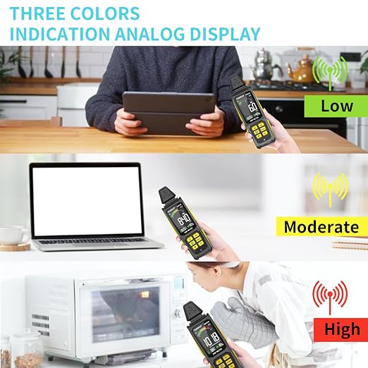 5-in‑1 EMF Detector, Electromagnetic Field Radiation Detector for EF, RF, MF, WiFi,5G Signal, Temperature/Humidity Measurement, Rechargeable EMF Meter for Home, Office, and Paranormal Investigation