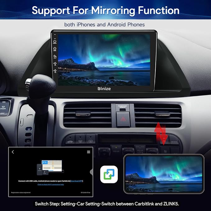 BINIZE Car Stereo Radio Compatible with Honda Odyssey 2005 2006 2007 2008 2009 2010, Wireless Carplay Android Auto Car Radio with Bluetooth, WiFi, USB, Backup Camera