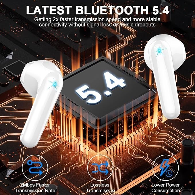 Wireless Earbuds, Bluetooth 5.4 Headphones 50H Playback Bass Stereo Ear Buds with 4 ENC Cancelling Mics, in-Ear Earphones with LED Display, IP7 Waterproof USB-C for Laptop Pad Phones Workout Rose Gold