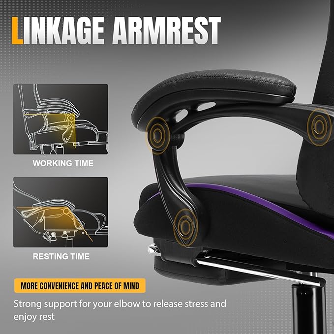 GTPLAYER Gaming Chair with Foot Rest & Pocket Spring Cushion, Ergonomic High Back Computer Chair with Headrest & 360°-Swivel Seat for Home Office Desk, PU Leather, Purple