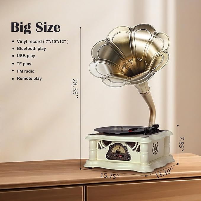 Gramophone Record Player Vintage,Retro Phonograph Vinyl Record Player,Horn Vinyl Tocadiscos DJ Turntable,Decorative Gramophone Speaker with USB Audio for Home/Villas/Restaurants/Parties/Classical Fans