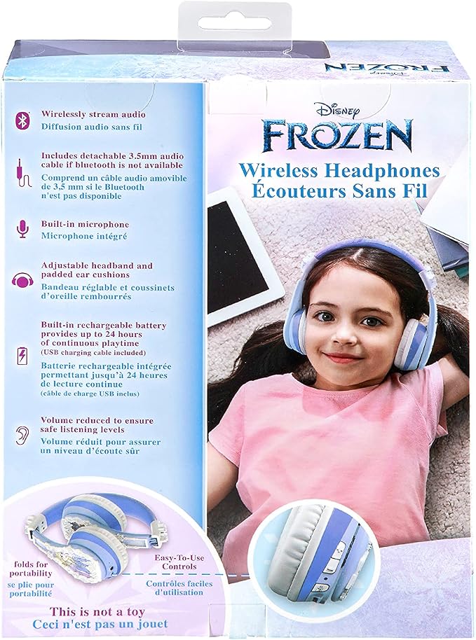 eKids Disney Frozen 2 Bluetooth Headphones with Microphone, Volume Reduced to Protect Hearing, Adjustable Wireless Headphones for School Home Travel, for Fans of Anna and Elsa