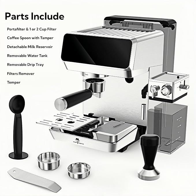 MAttinata CM1833L Automatic Cappuccino Machine, 20 Bar Espresso Machine, Coffee Maker with Dual Boiler & Self-Cleaning Milk Frother, Touch Screen Latte Machine, Stainless Steel for Kitchen, Silver