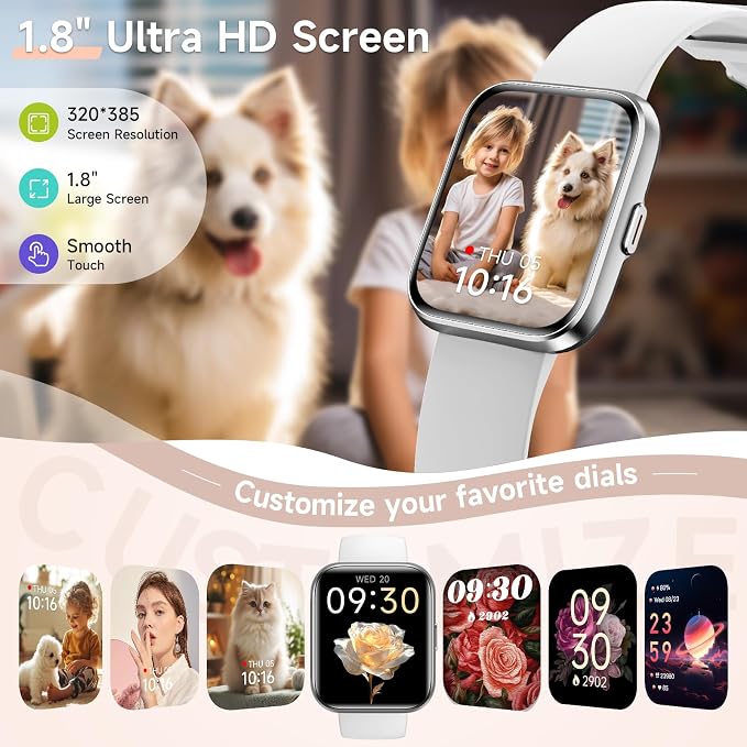 Smart Watches for Women Men, for Android & iPhone, Alexa Built-in, 1.8" Touch Screen Smartwatch with Heart Rate/SpO2/Sleep/Stress Monitor , IP68 Waterproof Fitness Tracker, 101+ Sports Modes, 2 Bands