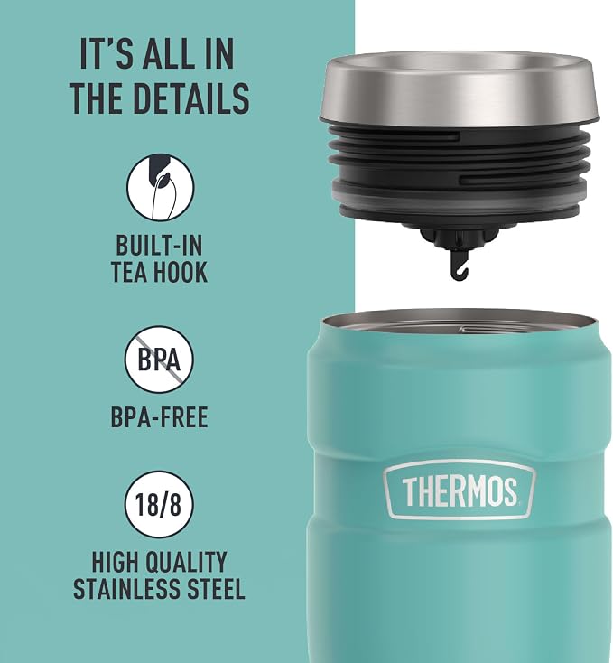 THERMOS Stainless King Vacuum-Insulated Stainless Steel Tumbler - 16oz, Matte Teal - Insulated Coffee Tumbler for Hot & Cold Drinks - Leak-Proof & Sweat-Proof for Commuting & Traveling