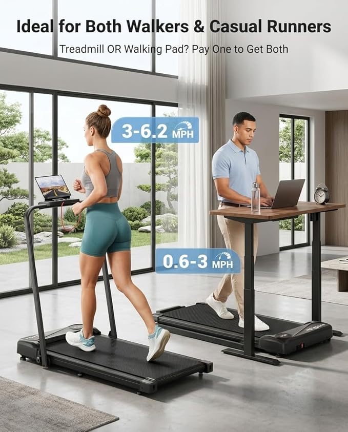THERUN Walking Pad with Handle Bar, Walking Pad Treadmill for Home, Compact Treadmills with APP, Under Desk Treadmill with 10% Manual Incline, Portable Treadmill with Quiet Core