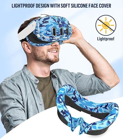 Silicone Cover Set Compatible with Meta/Oculus Quest 3 Accessories, Controller Grips, VR Shell Cover, Facial Interface Cover, Protective Lens Cover, Tempered Glass Lens Caps, Not Fit Quest 3S