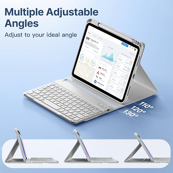 Wenlaty for iPad (A16) 11th/10th Generation Case with Keyboard - Detachable Wireless, Thin & Light Folio Keyboard Cover with Pencil Holder, for iPad 11-inch 11th 2025/10.9-inch 10th 2022, Gray