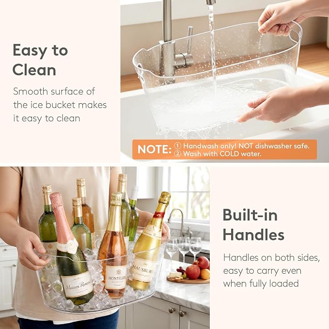 Lifewit 13L Ice Bucket for Parties, Large Plastic Drink Cooler for Champagne Wine, Beer, Clear Beverage Tub for Mimosa & Cocktail Bar, Portable Chiller for Party Hosting & Serving