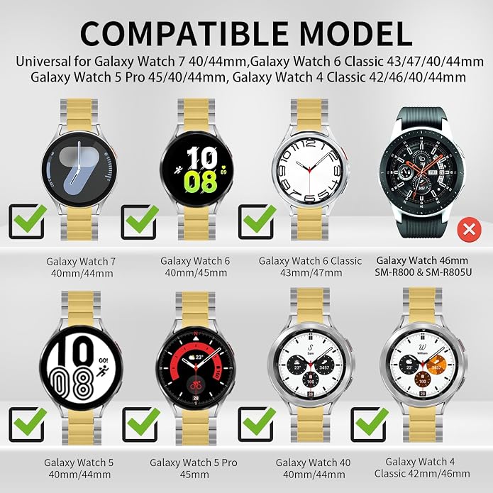 GOLDTOLUCK No Gap Stainless Steel Band Compatible with Samsung Galaxy Watch 8 7 6 5 4 Classic FE Pro Ultra 40mm 44mm 46mm 43mm 47mm 45mm 42mm Replacement Men Women Milanese Metal Elegant Casual