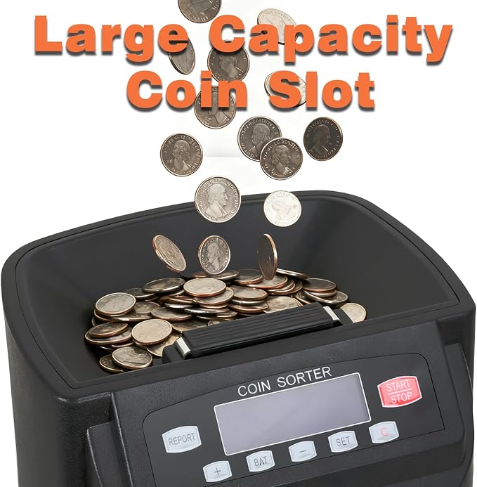 T9500A Professional USD Coin Counter, Sorter, Coin Counting Machine, Automatically Sorts and Counts Coin Batches, 270 Coins/min